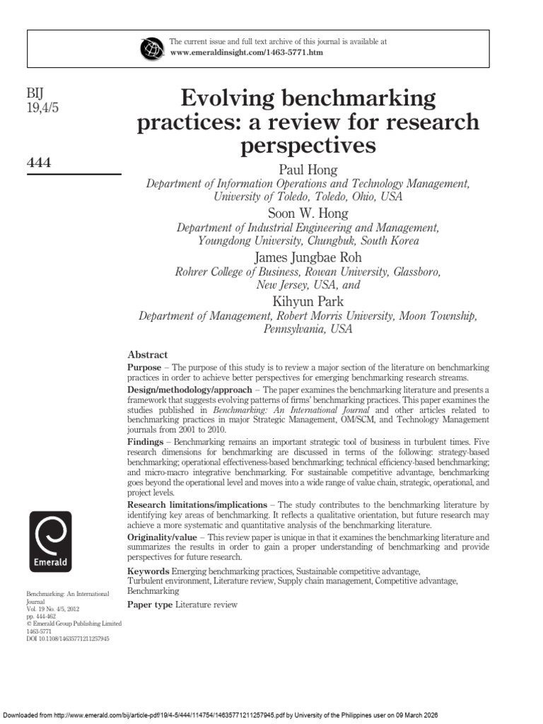 Hong (2012) Evolving Benchmarking Practices, A Review For Research ...