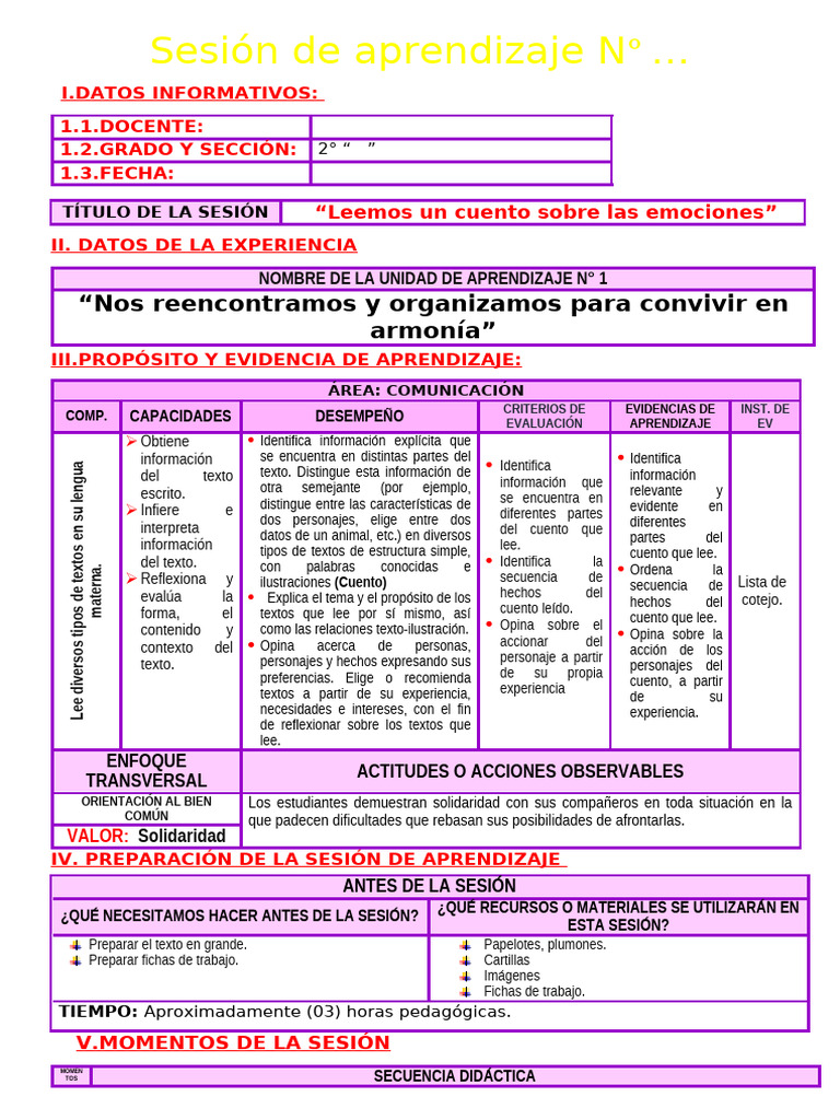 Sesión Leemos Un Cuento Sobre Las Emociones 2° Maestra Janet | PDF ...