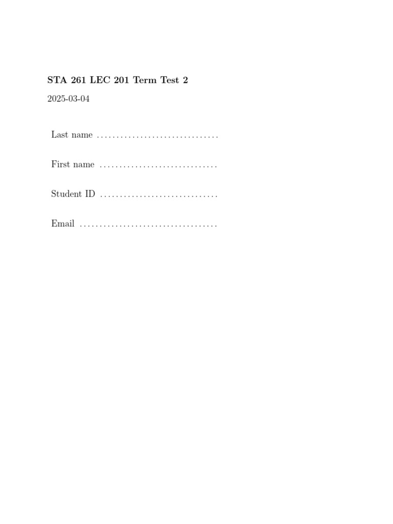 STA261 Term Test 2 2025 SOLN | PDF | Variance | Chi Squared Distribution