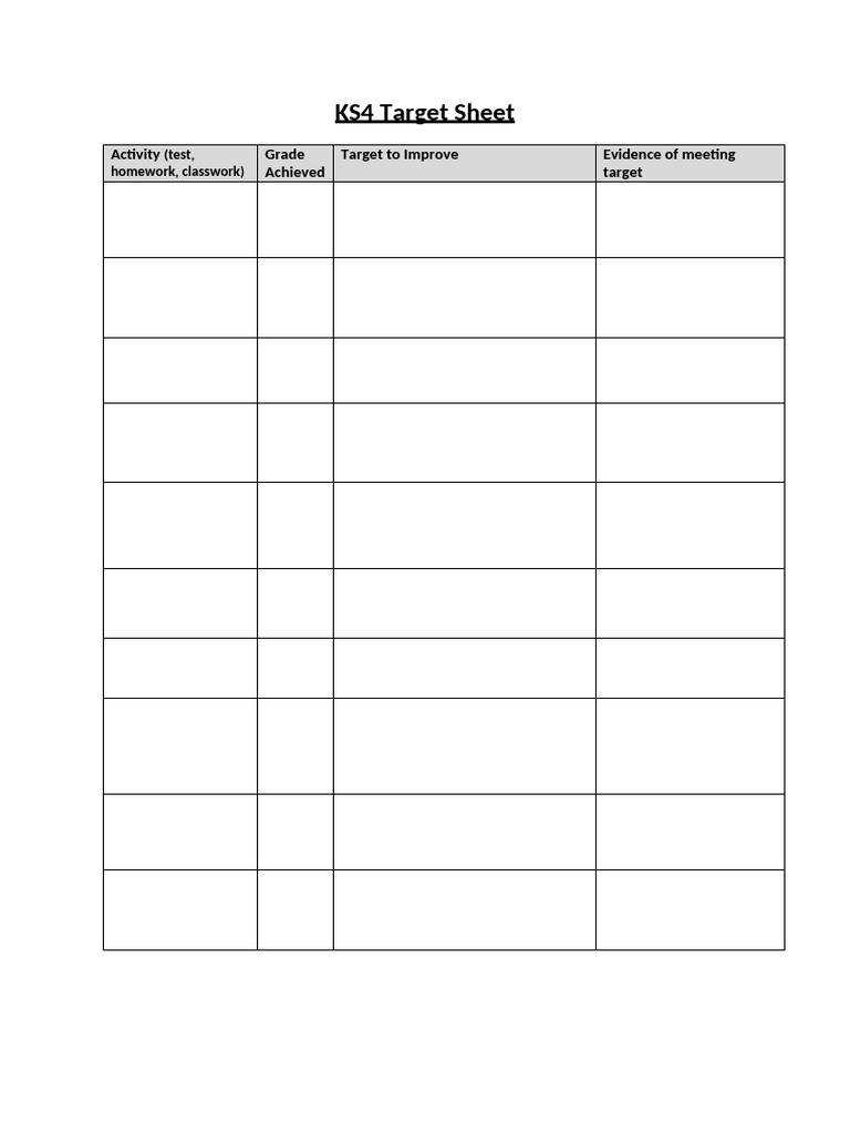 KS4 Target Sheet | PDF