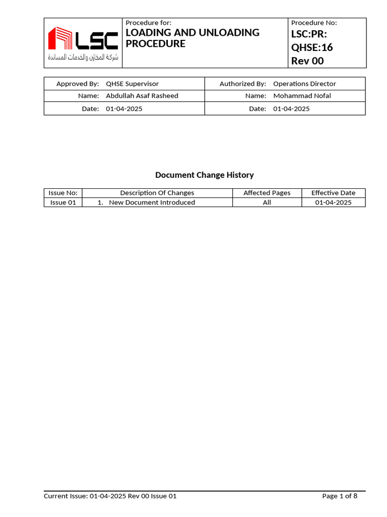 PR QHSE 16 Loading and Unloading Procedure Rev 00 | PDF | Warehouse ...