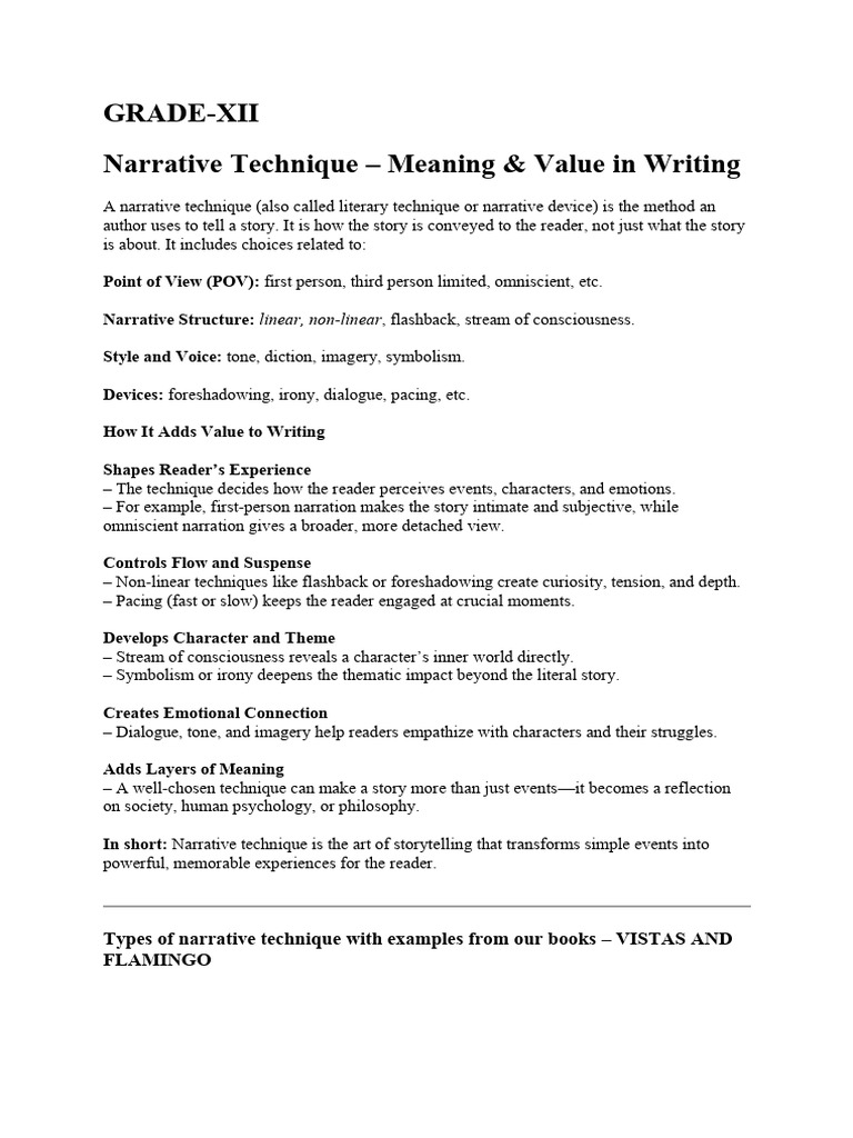 Grade-12 - Narrative Technique | PDF | Narration | Narrative