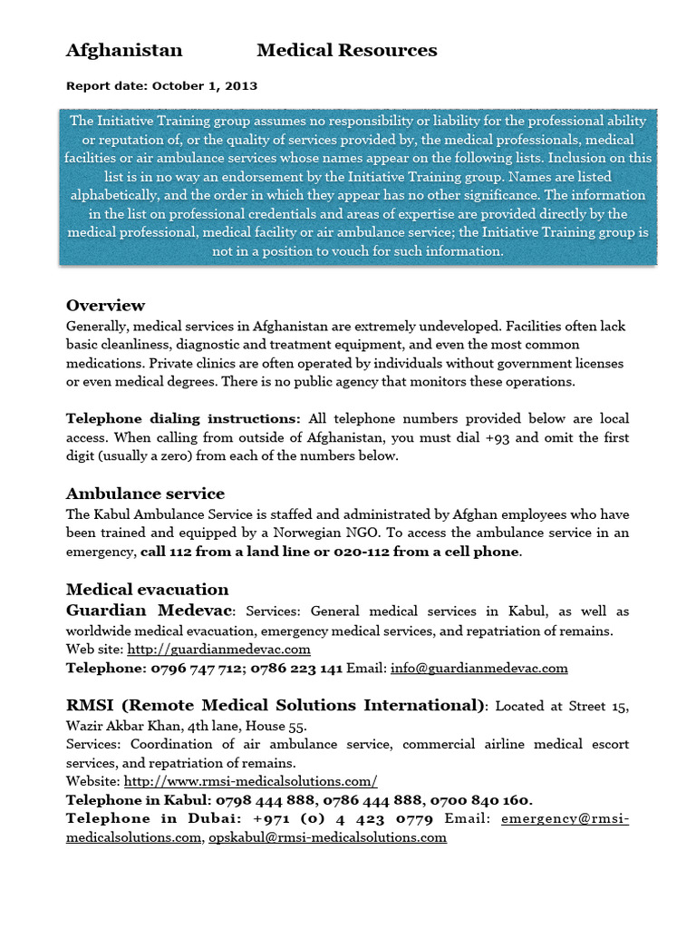 Afghanistan Medical Resources | PDF | Emergency Medical Services | Medicine
