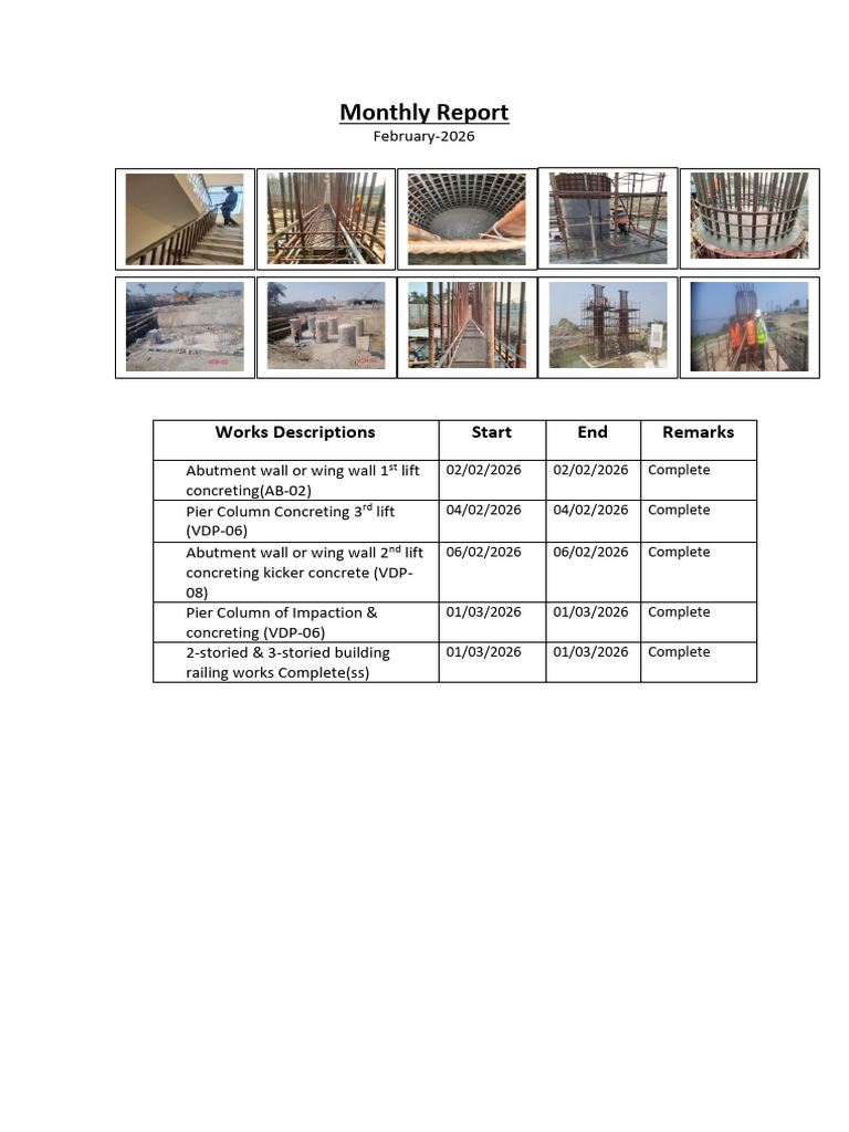 Photo Report of Progress - February by Engr Rasel | PDF