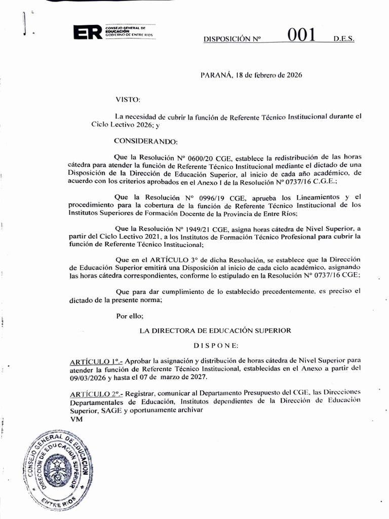 Dispo. 001 Referente Tecnico 2026 | PDF | Inteligencia | Cognición