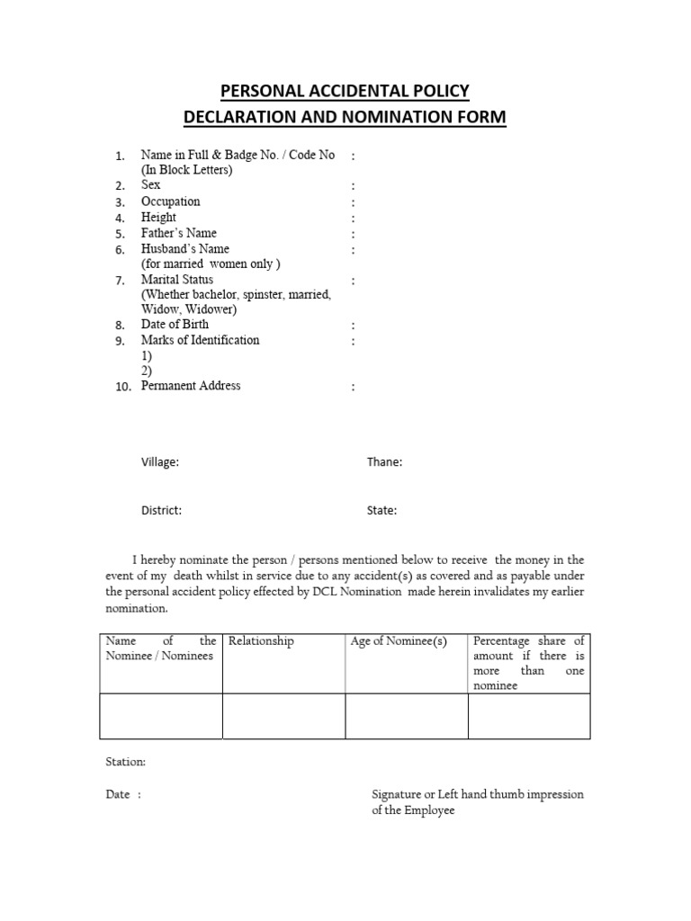 Accidental Claim Form | PDF