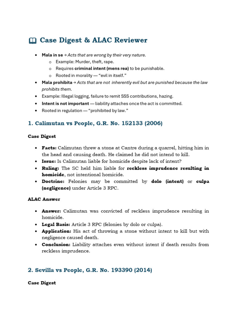 Gallanor.a Case Digest Alac Reviewer | PDF | Mens Rea | Criminal Law