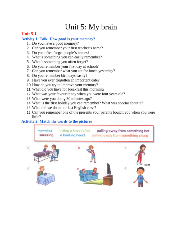 Unit 5 - My Brain | PDF
