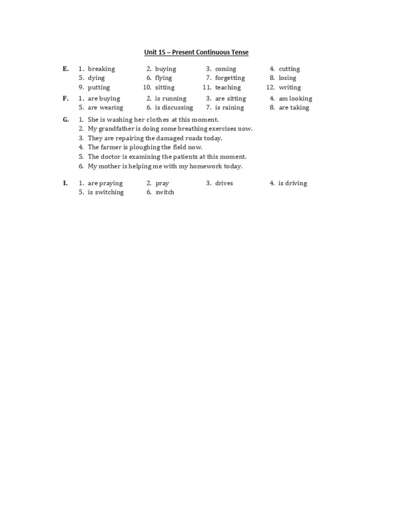 Unit 15 Present Continuous Tense | PDF