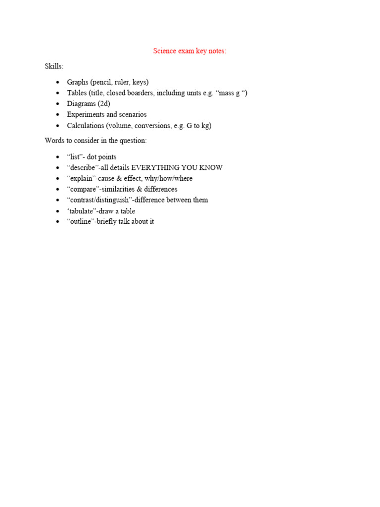 Science Exam Key Notes | PDF