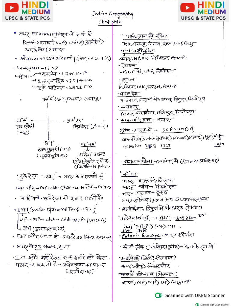 Indian Geography Short Notes | PDF