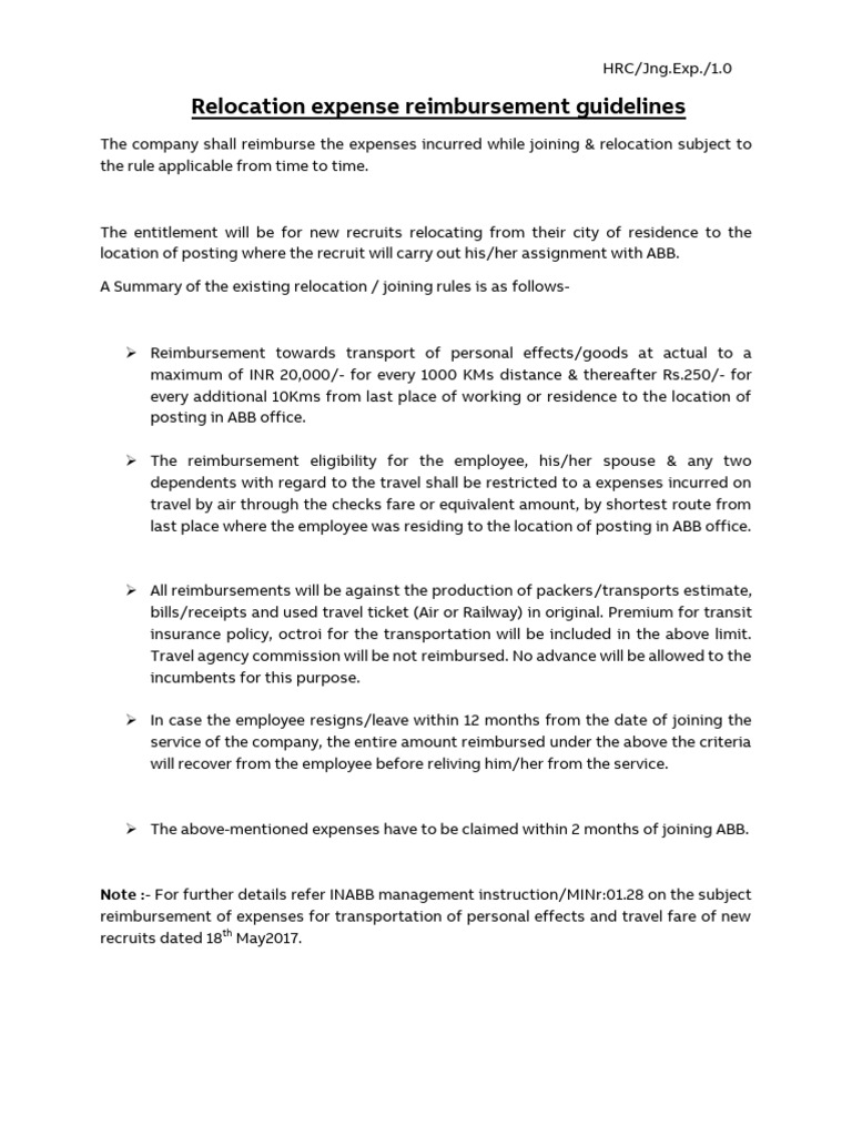 Relocation Reimbursement Guidelines | PDF
