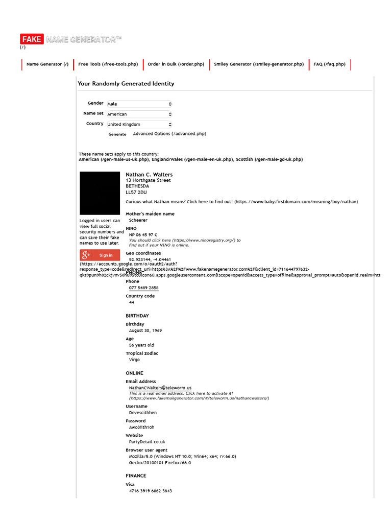 Generate A Random Name - Male, American, United Kingdom - Fake Name ...