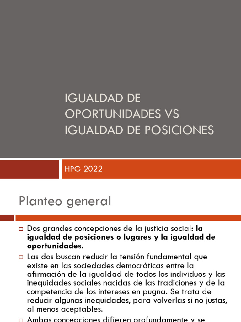 Igualdad de Oportunidades Vs Igualdad de Posiciones 2022 | PDF ...