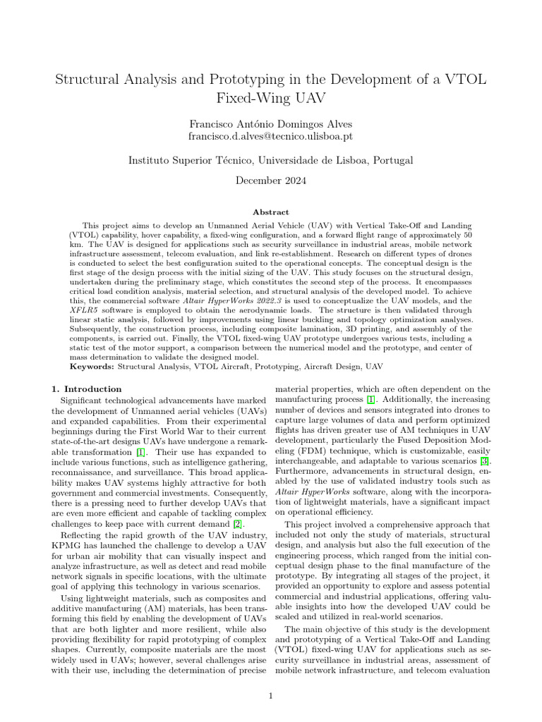 Structural Analysis and Prototyping in The Development of A VTOL | PDF ...