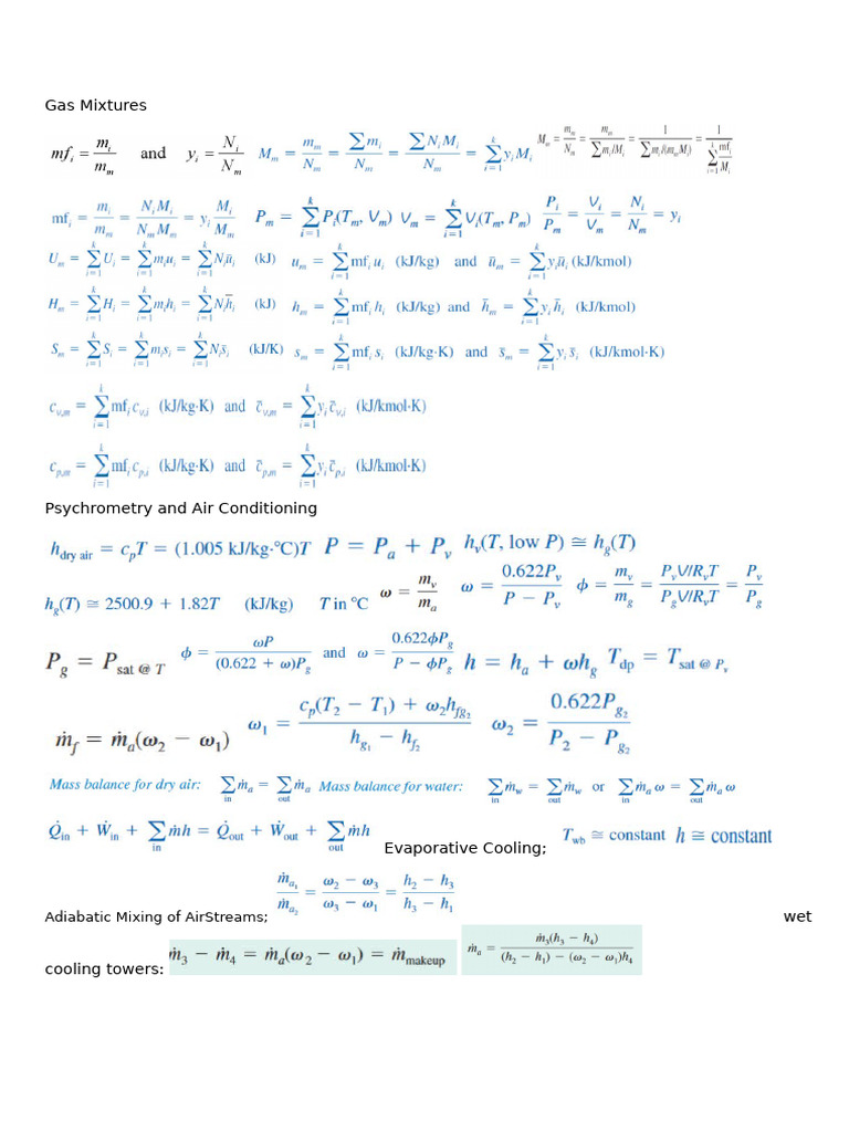 Advanced Thermodynamics Formula Sheet | PDF