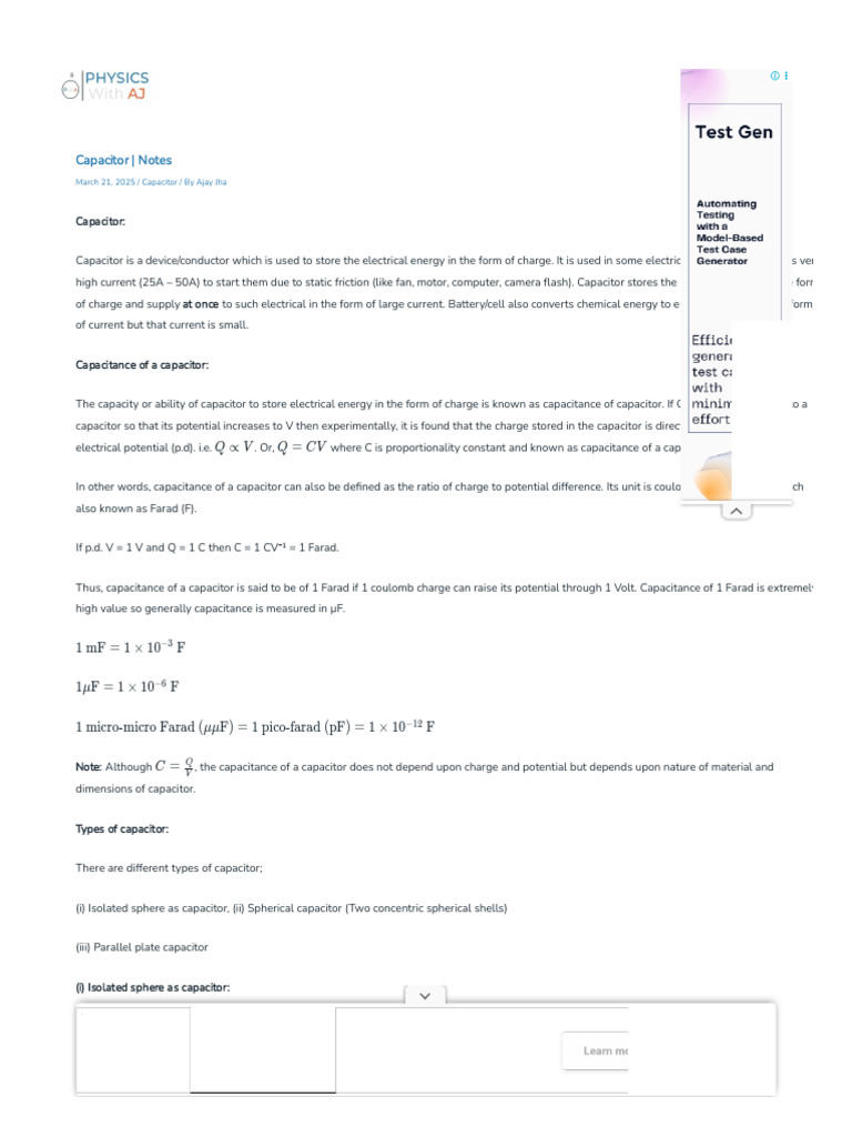 Capacitor - Notes - Physics With AJ | PDF | Capacitor | Capacitance