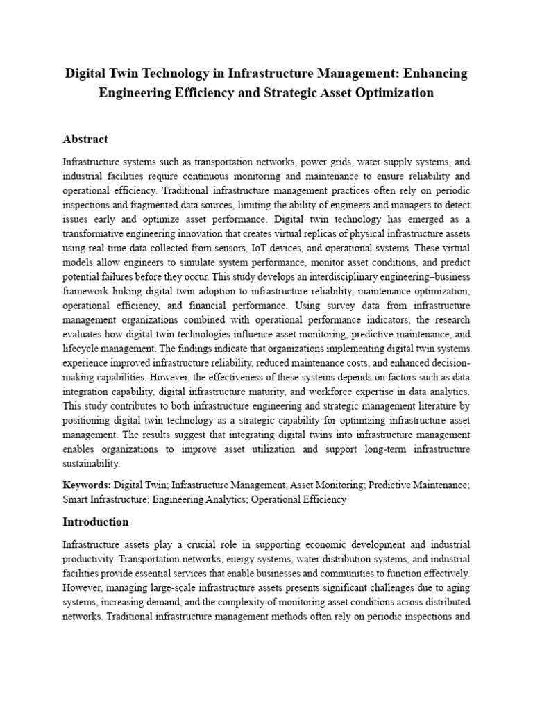 Digital Twin Technology in Infrastructure Management | PDF | Simulation ...