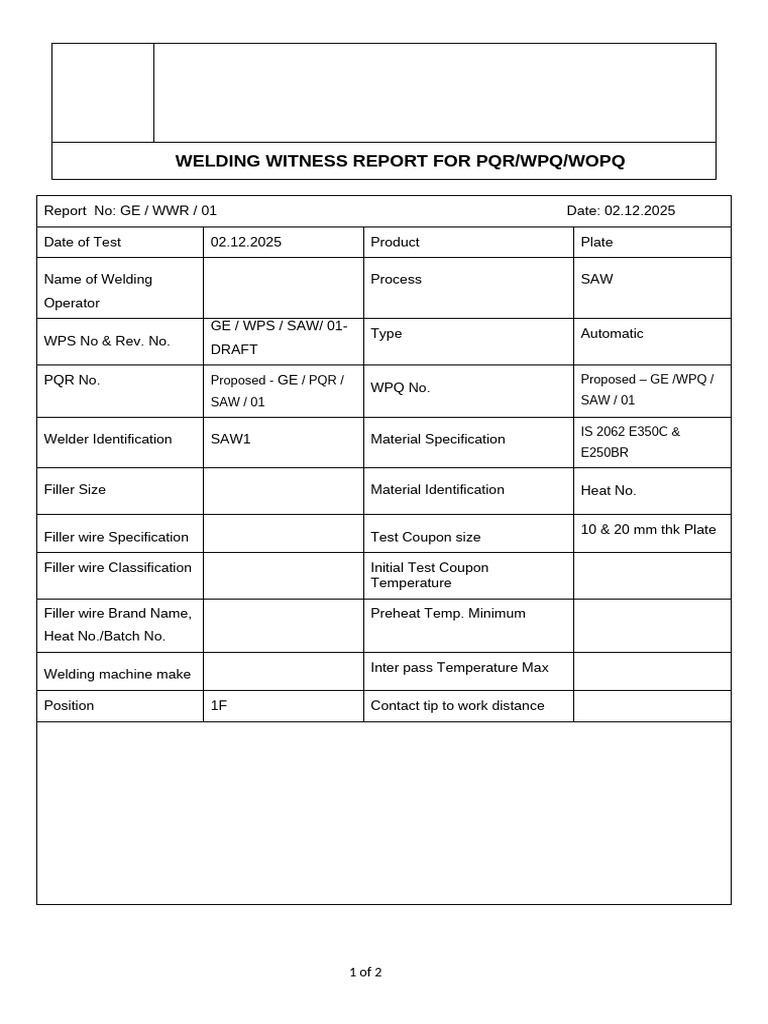 8-1 Welding Witness Report | PDF | Welding | Construction