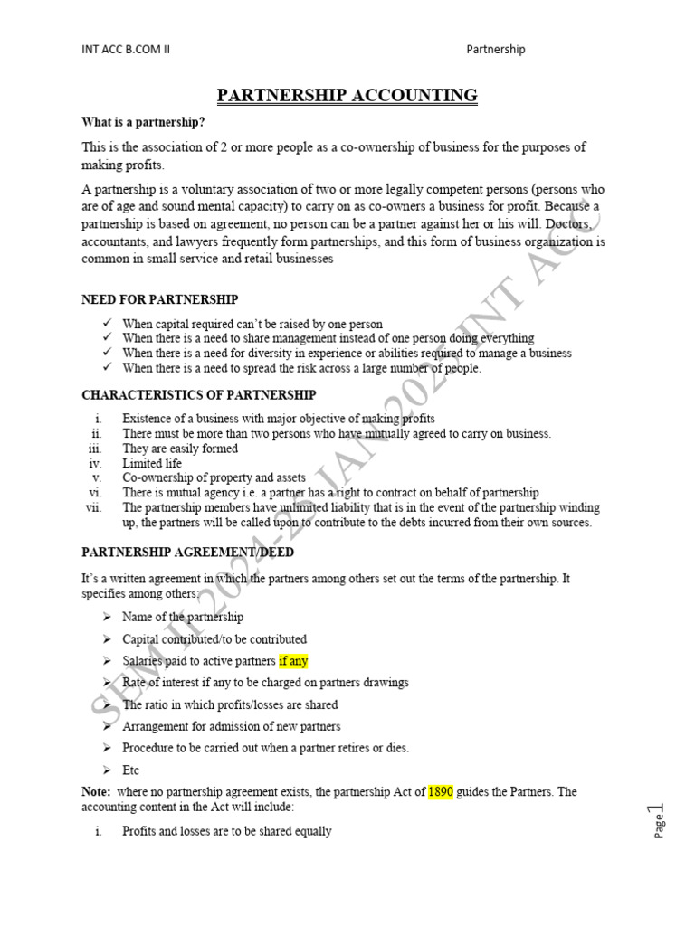 Partnership Acc-Int Acc Bcom2 24-25 | PDF | Debits And Credits ...