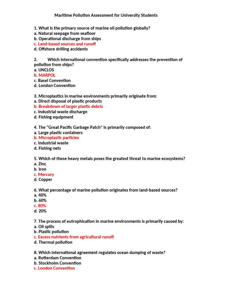 Marpol-Assesstment-putputs Questions and Answer | PDF | Pollution | Oil ...