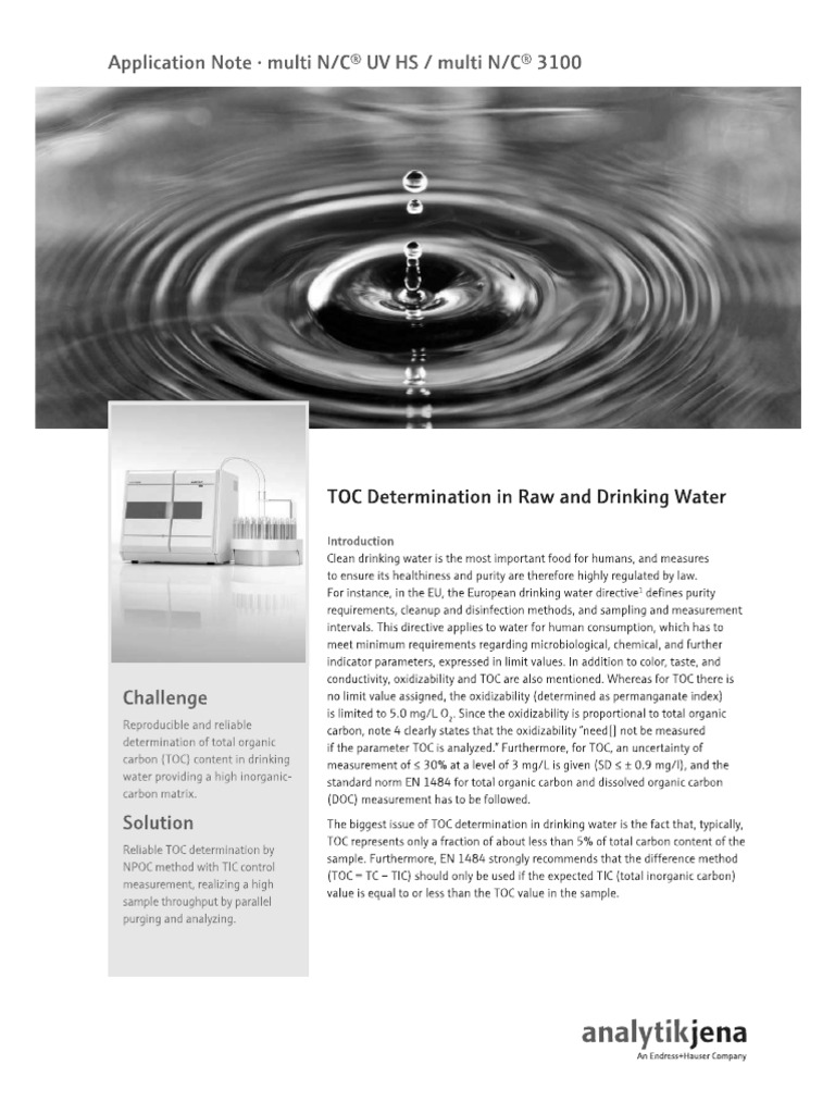 Drinking Water Application For TOC | PDF