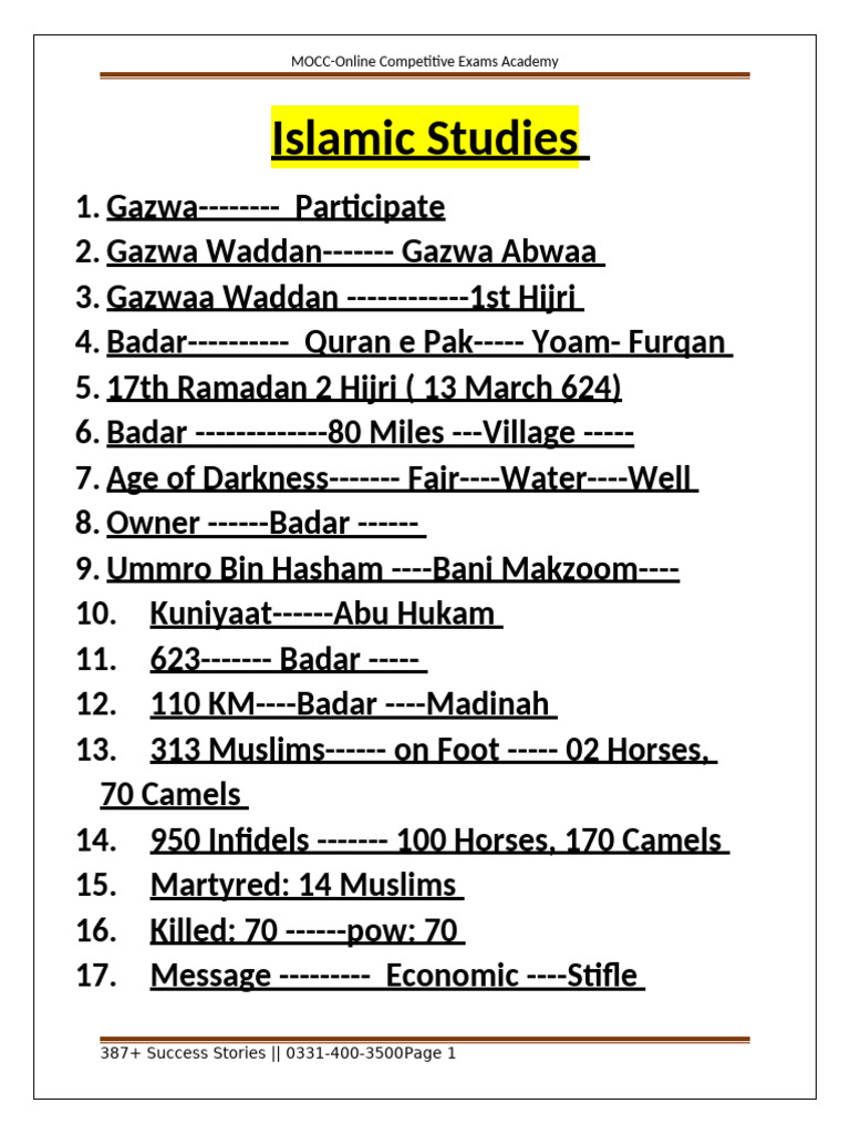 3-Islamic Studies | PDF | Muhammad | Medina