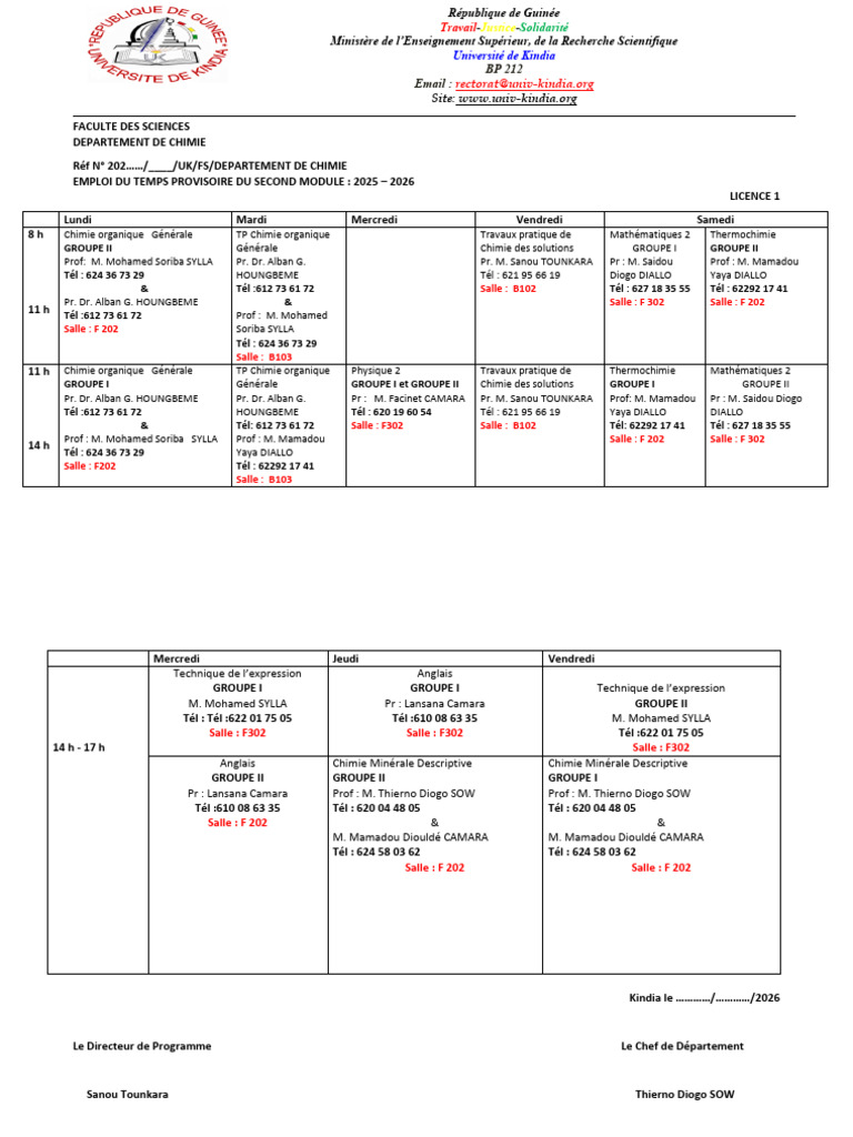 Emploi Du Temps 2eme Modul 2026 L1 | PDF | Science de la nature ...