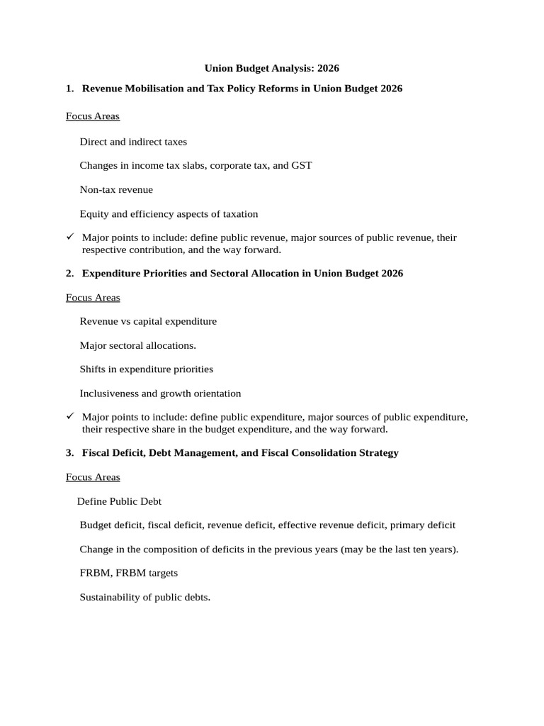 FA 1 Union Budget 2026 Analysis | PDF