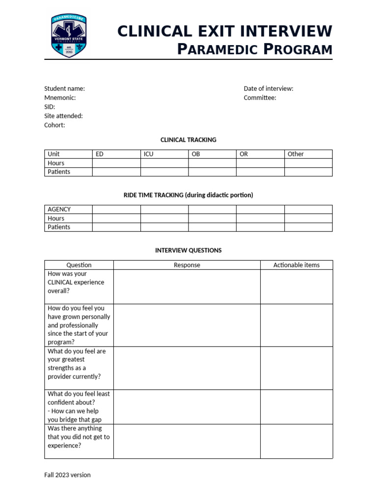 Clinical Exit Interview f23 Version | PDF