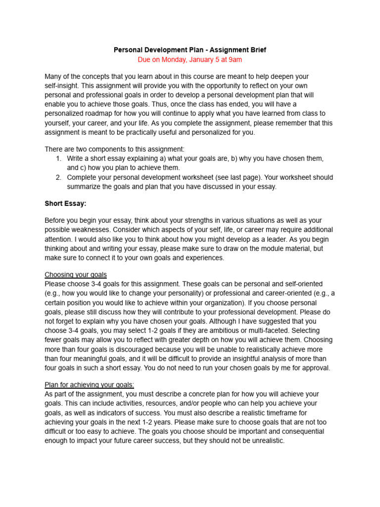 Assignment Brief - Leadership Development Plan | PDF | Essays | Human ...