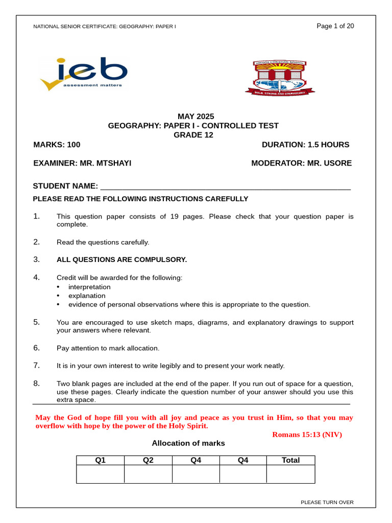 Grade 12 Controlled Test 1 Qpaper | PDF | Cyclone | Tropical Cyclones