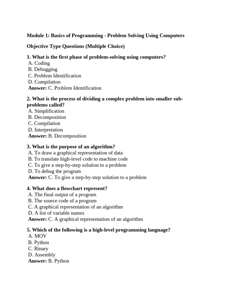 Module 1 - Basics of Programming - Problem Solving Using Computers ...