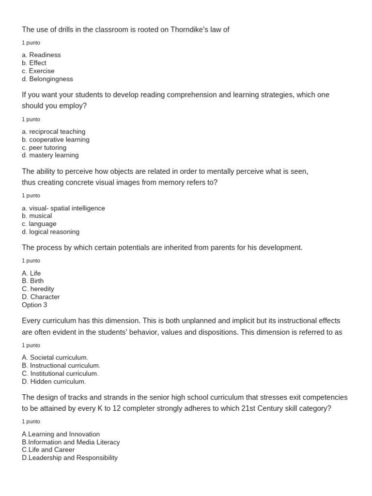 Prof - Ed Diagnostic Exam | PDF | Curriculum | Learning