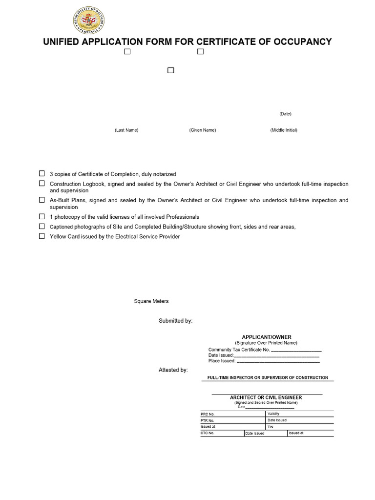 Occupancy Permit Forms | PDF | Electrician