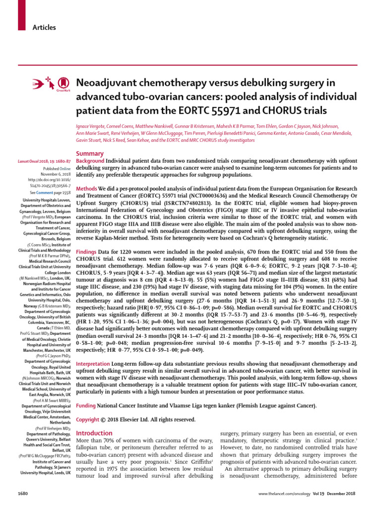 Neoadjuvant Chemotherapy Versus Debulking Surgery | PDF | Ovarian ...
