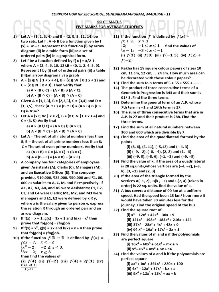 5 Marks For Avg Stud 10th STD | PDF