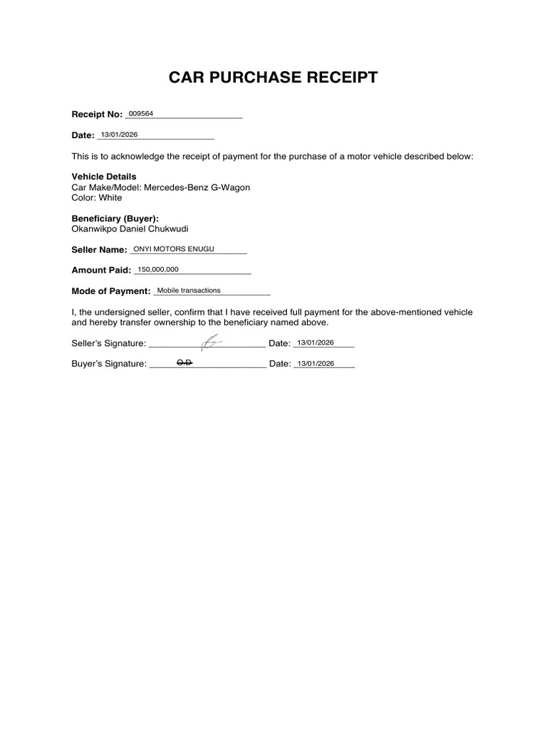 Car Purchase Receipt GWagon | PDF