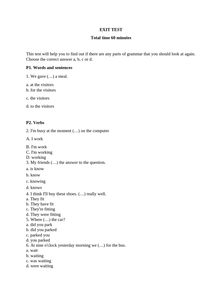 Grammar Test - Exit Test | PDF | Linguistics | Linguistic Morphology