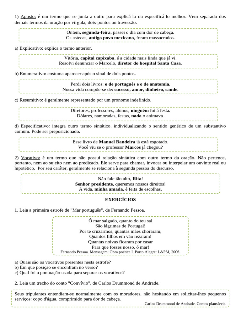 Exercícios de Aposto e Vocativo | PDF | Linguística