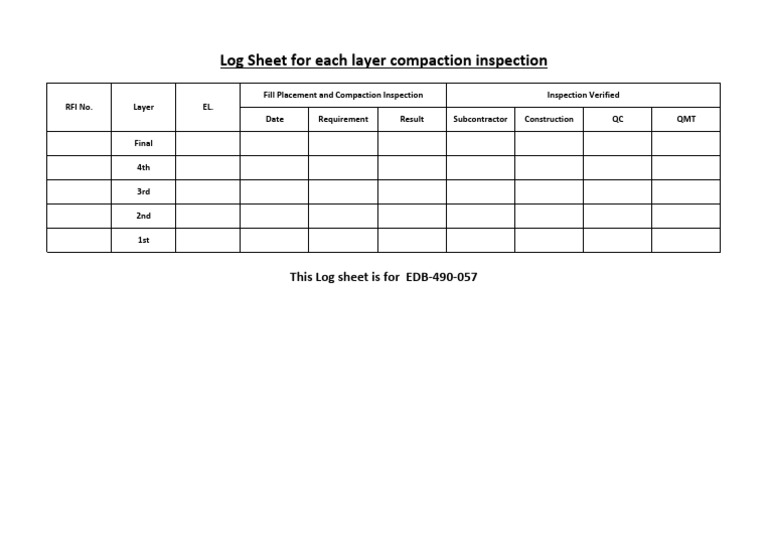 Log Sheet For Each Layer Sample 057 | PDF