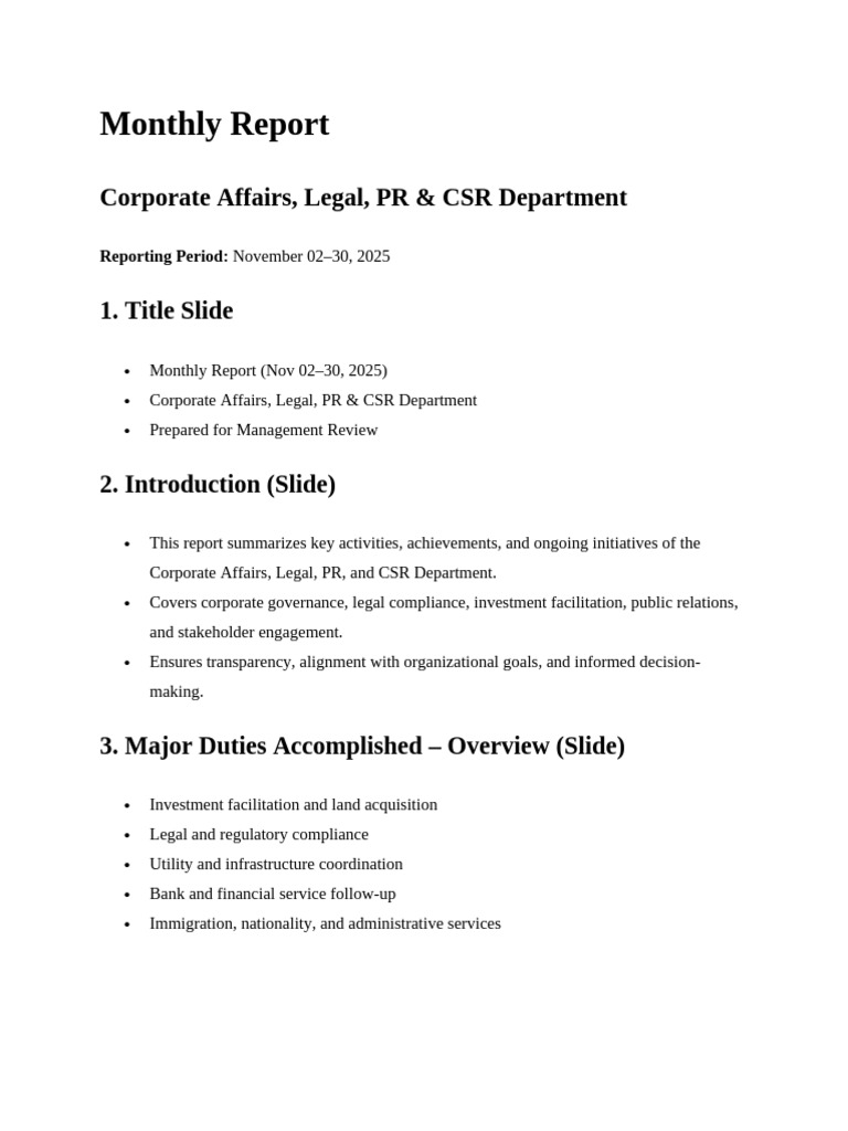 Monthly Report For Slide | PDF