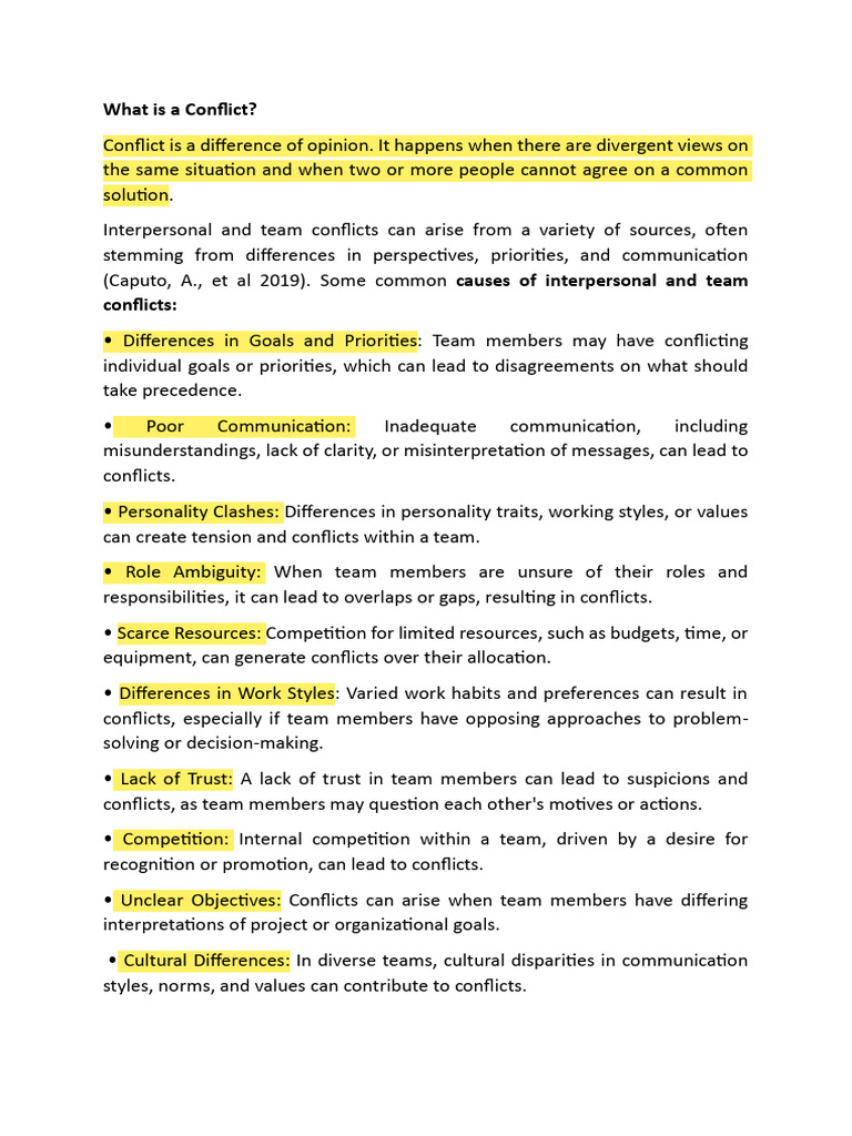 Conflict and Conflict Resolution Handout For Faculty | PDF | Conflict ...