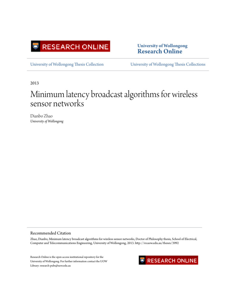 Minimum Latency Broadcast Algorithms For Wireless Sensor Networks | PDF ...