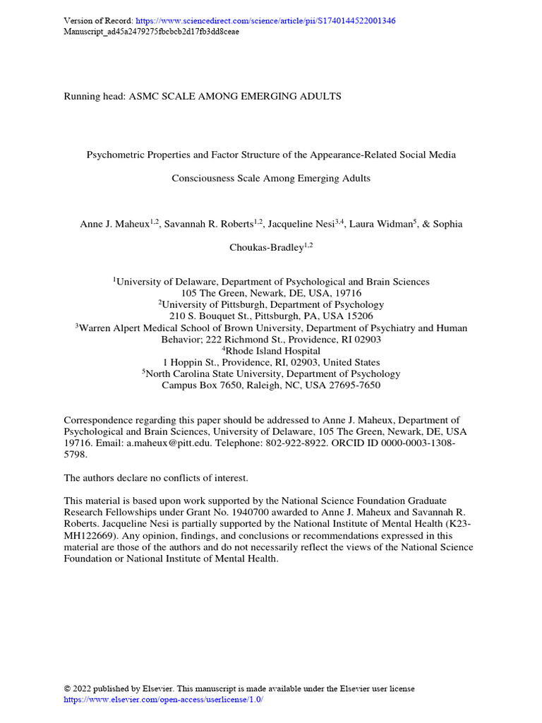 Psychometric Properties and Factor Structure of The Appearance-Related ...