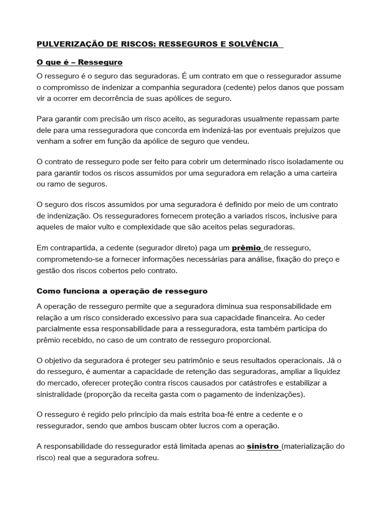 Resumo Sobre Resseguro | PDF | Resseguro | Seguro