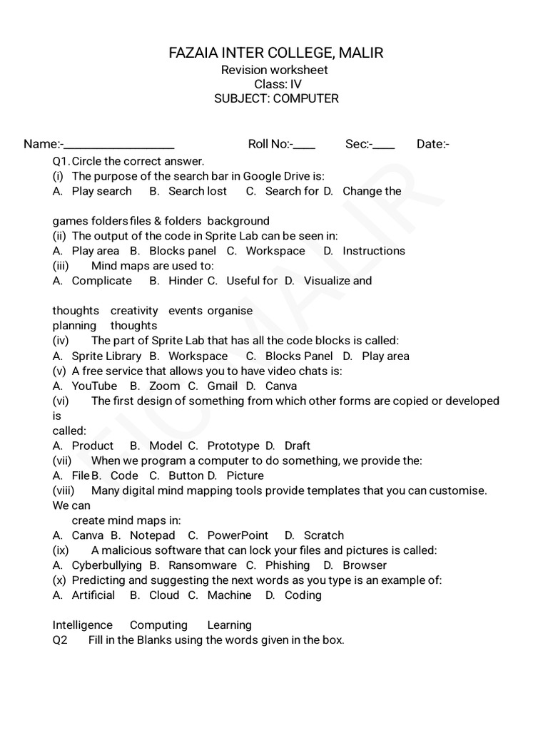 Computer Revision Worksheet-1 | PDF | Design Thinking | Computer File