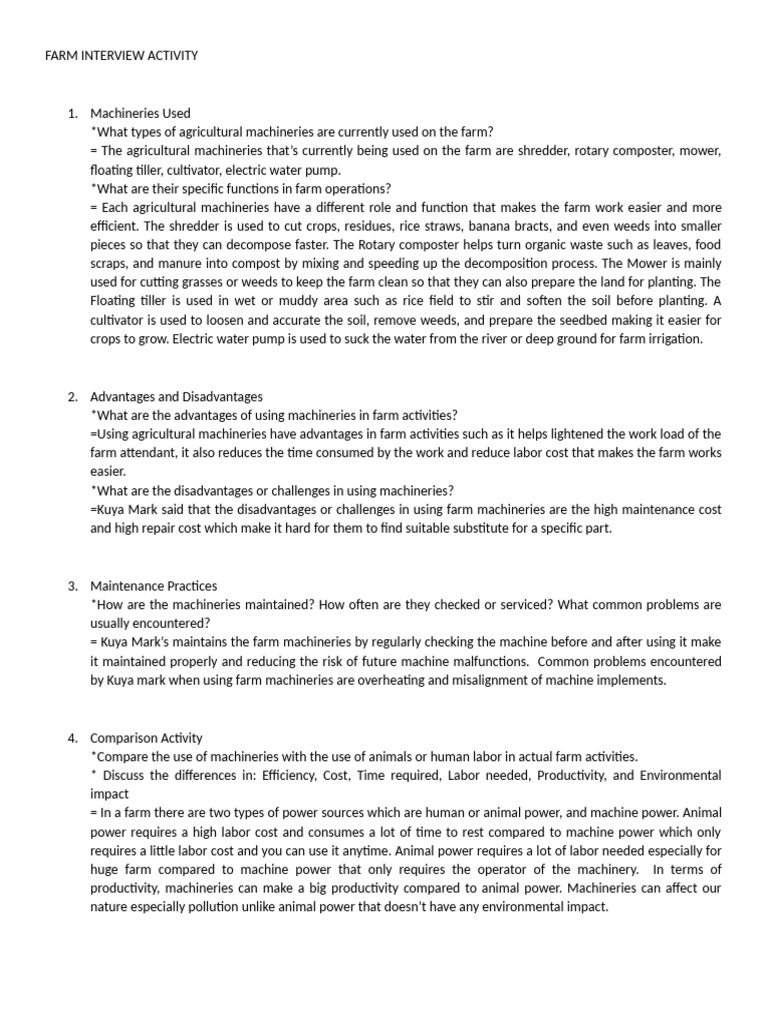 Farm Interview Activity | PDF | Agricultural Machinery | Compost