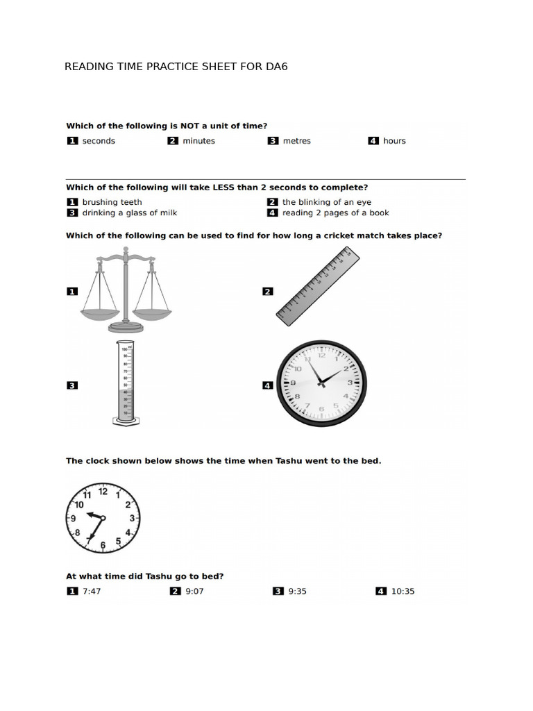 Time Practice Sheet | PDF