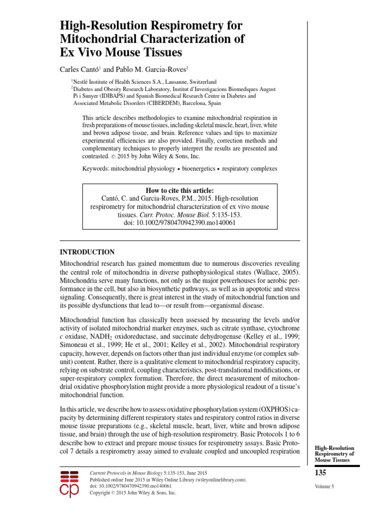 Canto and Garcia-Roves 2015 - High Resolution Respirometry Protocols ...